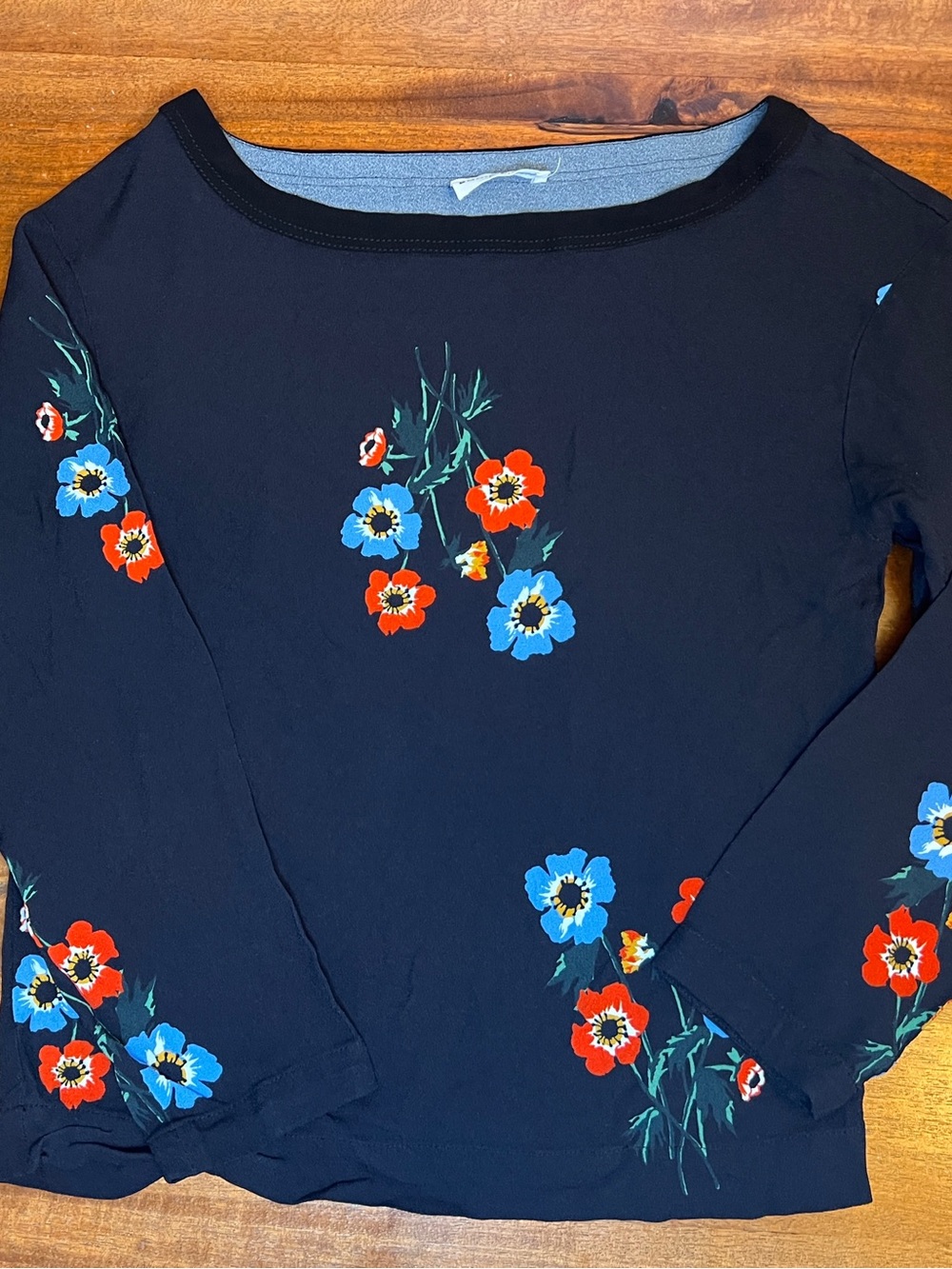 Sonia Rykiel Women’s Black Floral Long Sleeve Round Neck Pullover Blouse 34